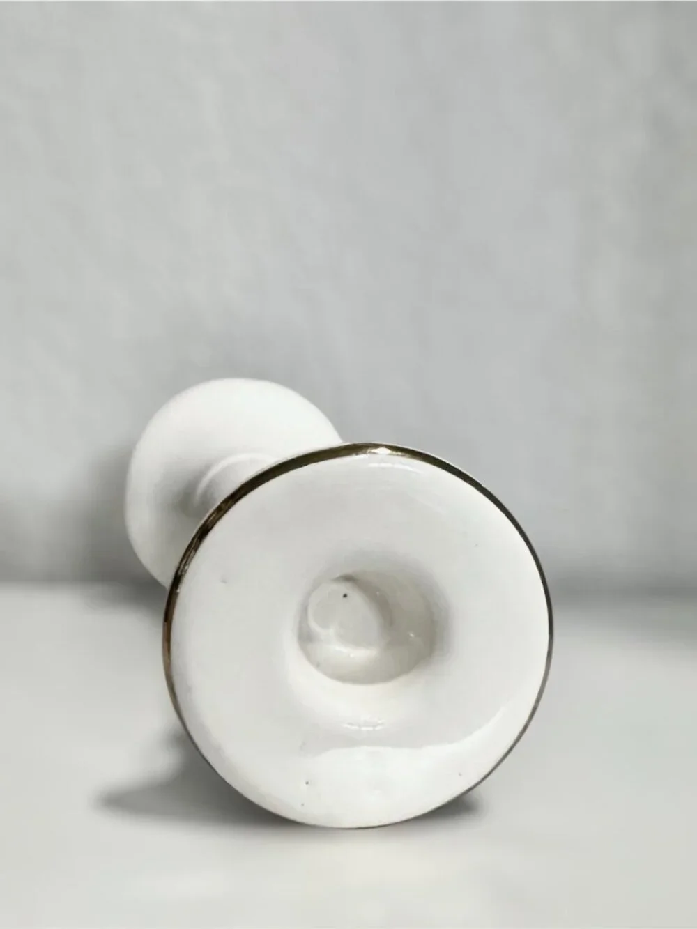 Vintage Tall Column-Style Candle Stick Holder Neoclassical White & Gold Rim 9